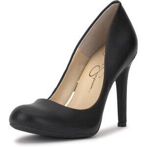 Jessica Simpson Women's Black Faux Leather Closed Rounded Toe High Heel Pumps